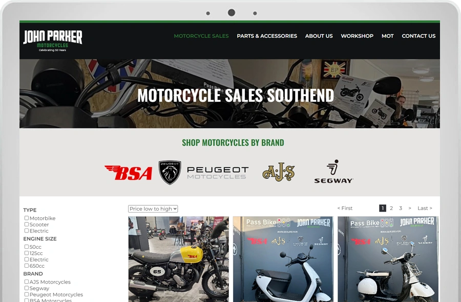 John Parker Motorcycles E-commerce website