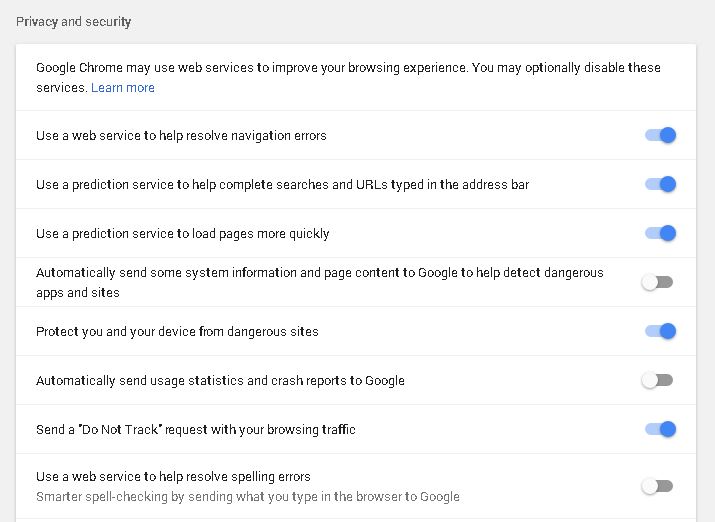 Chrome privacy settings
