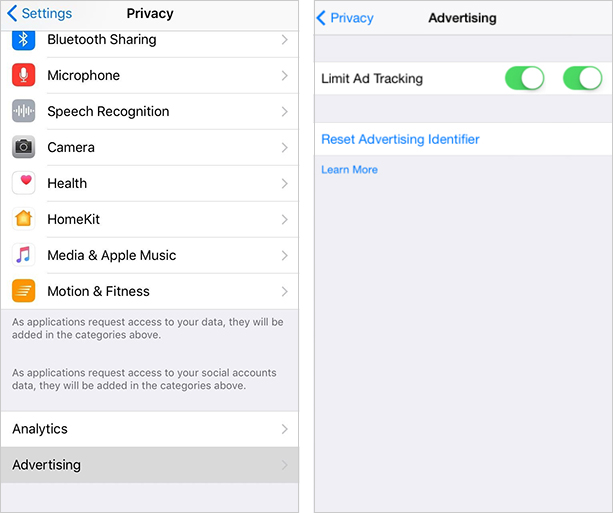 Opt out of ad tracking in Apple IOS